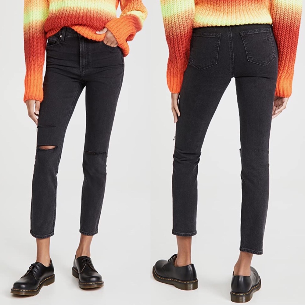 PAIGE Sarah Slim Jeans Black Ace Destructed NEW